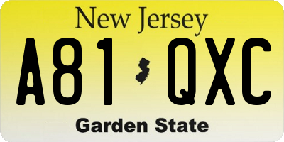 NJ license plate A81QXC