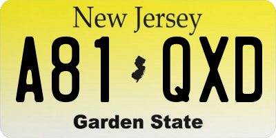 NJ license plate A81QXD
