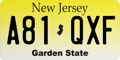 NJ license plate A81QXF