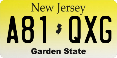 NJ license plate A81QXG