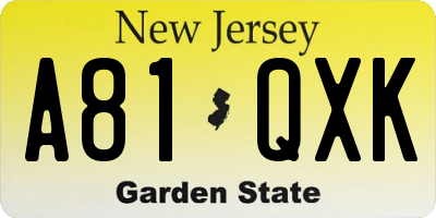 NJ license plate A81QXK