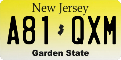 NJ license plate A81QXM