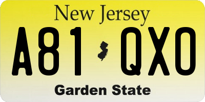 NJ license plate A81QXO