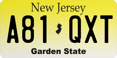 NJ license plate A81QXT