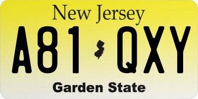 NJ license plate A81QXY