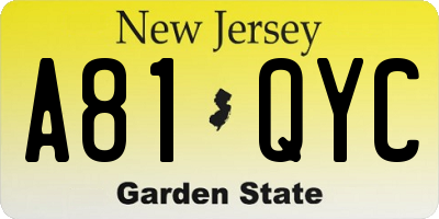 NJ license plate A81QYC