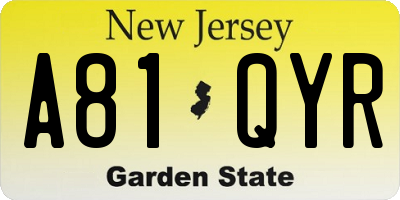 NJ license plate A81QYR