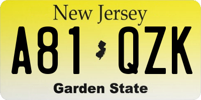 NJ license plate A81QZK