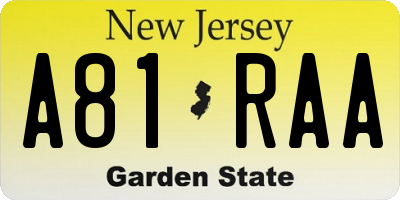 NJ license plate A81RAA