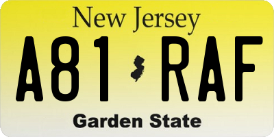 NJ license plate A81RAF