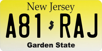NJ license plate A81RAJ