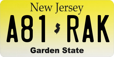 NJ license plate A81RAK