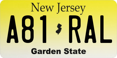 NJ license plate A81RAL