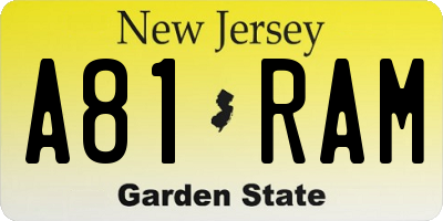 NJ license plate A81RAM