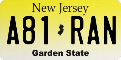 NJ license plate A81RAN
