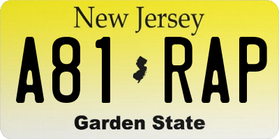 NJ license plate A81RAP