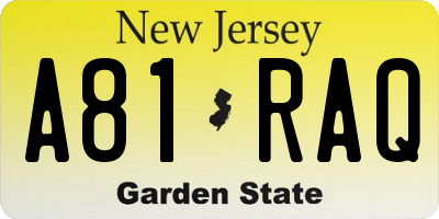 NJ license plate A81RAQ