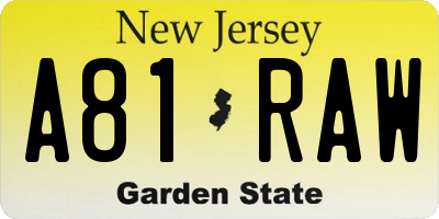 NJ license plate A81RAW