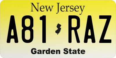 NJ license plate A81RAZ