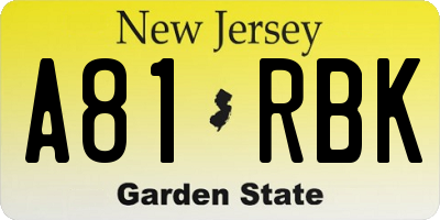 NJ license plate A81RBK