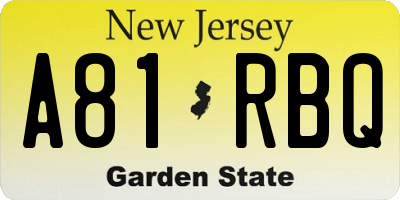 NJ license plate A81RBQ