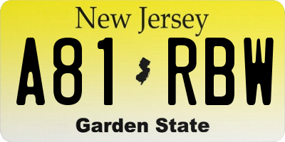 NJ license plate A81RBW