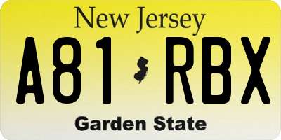 NJ license plate A81RBX