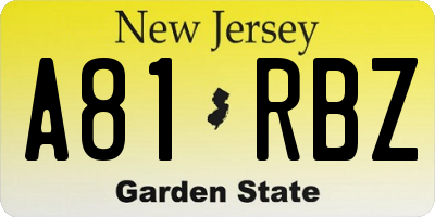 NJ license plate A81RBZ