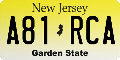 NJ license plate A81RCA