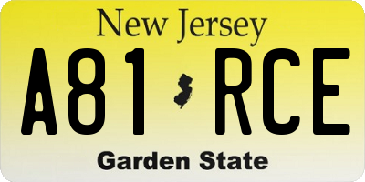 NJ license plate A81RCE
