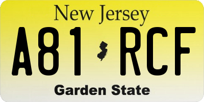 NJ license plate A81RCF