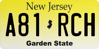 NJ license plate A81RCH
