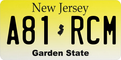 NJ license plate A81RCM