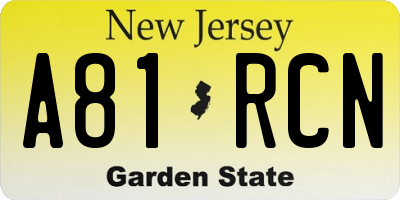 NJ license plate A81RCN