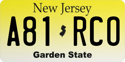 NJ license plate A81RCO