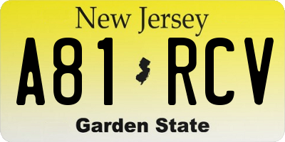 NJ license plate A81RCV