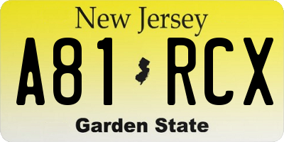 NJ license plate A81RCX