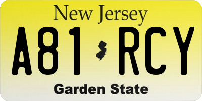 NJ license plate A81RCY