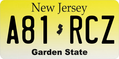 NJ license plate A81RCZ