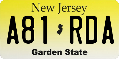 NJ license plate A81RDA