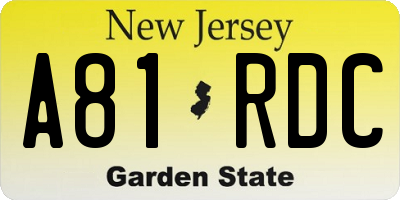 NJ license plate A81RDC