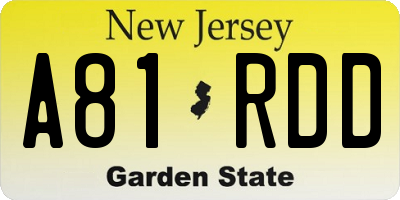 NJ license plate A81RDD