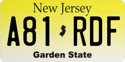 NJ license plate A81RDF