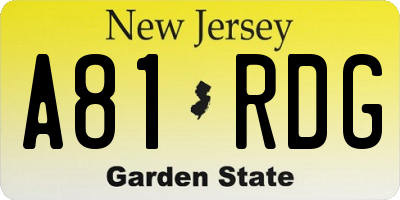 NJ license plate A81RDG