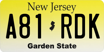 NJ license plate A81RDK