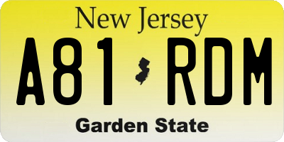 NJ license plate A81RDM