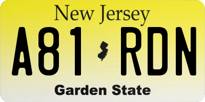 NJ license plate A81RDN