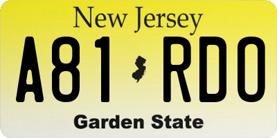NJ license plate A81RDO