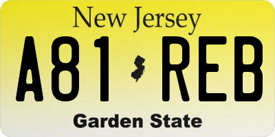 NJ license plate A81REB