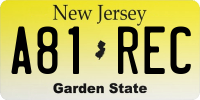 NJ license plate A81REC